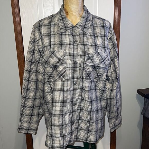 GAP VINTAGE/RARE 90’s WOOL Button-up Plaid Long Sleeve Shirt +Jacket =Shacket XL - Picture 1 of 13